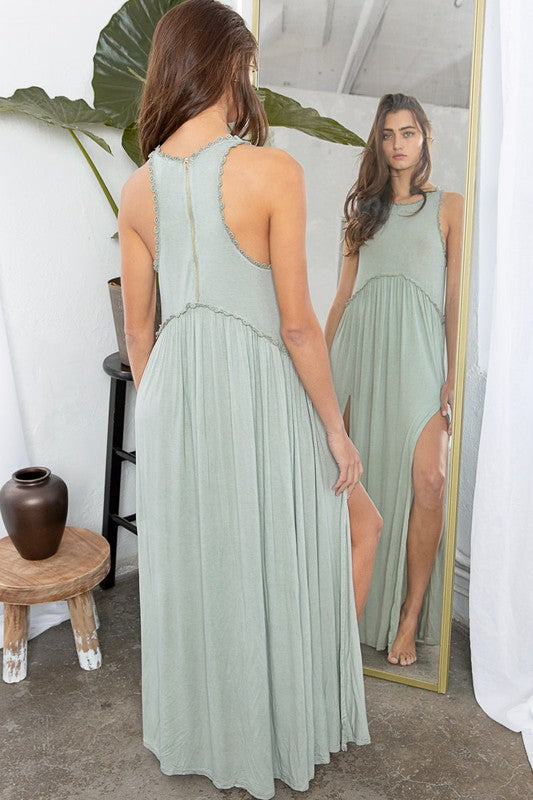 Sage Boho Side Slit Dress