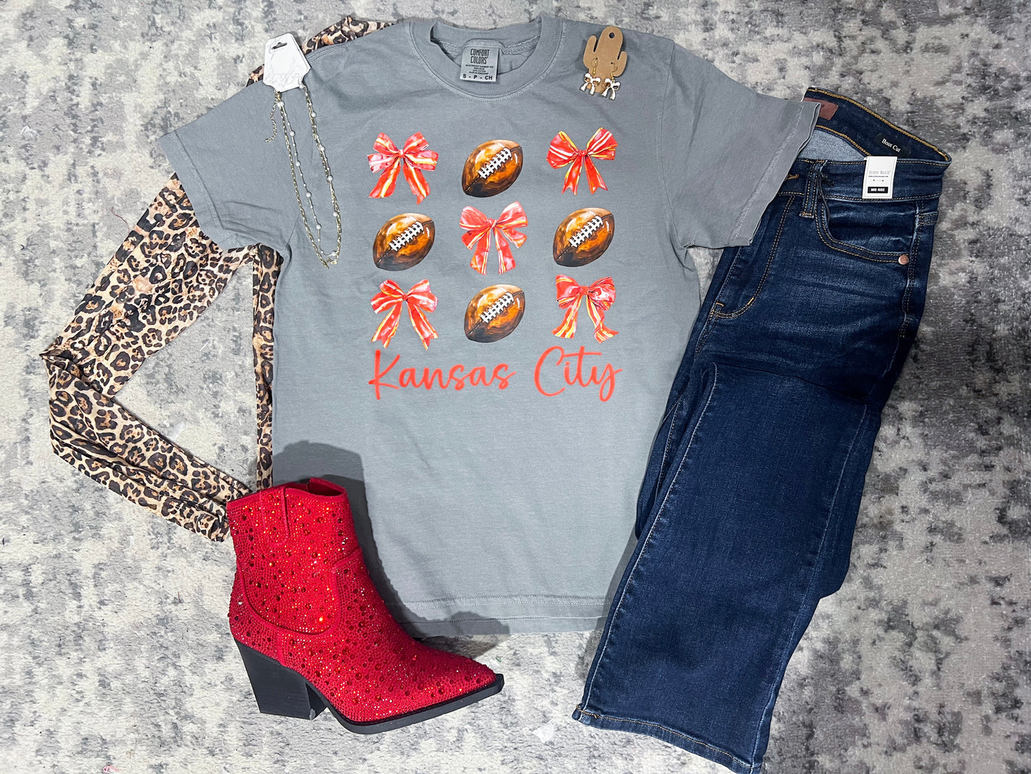 KC Bows & Footballs Comfort Colors Tee