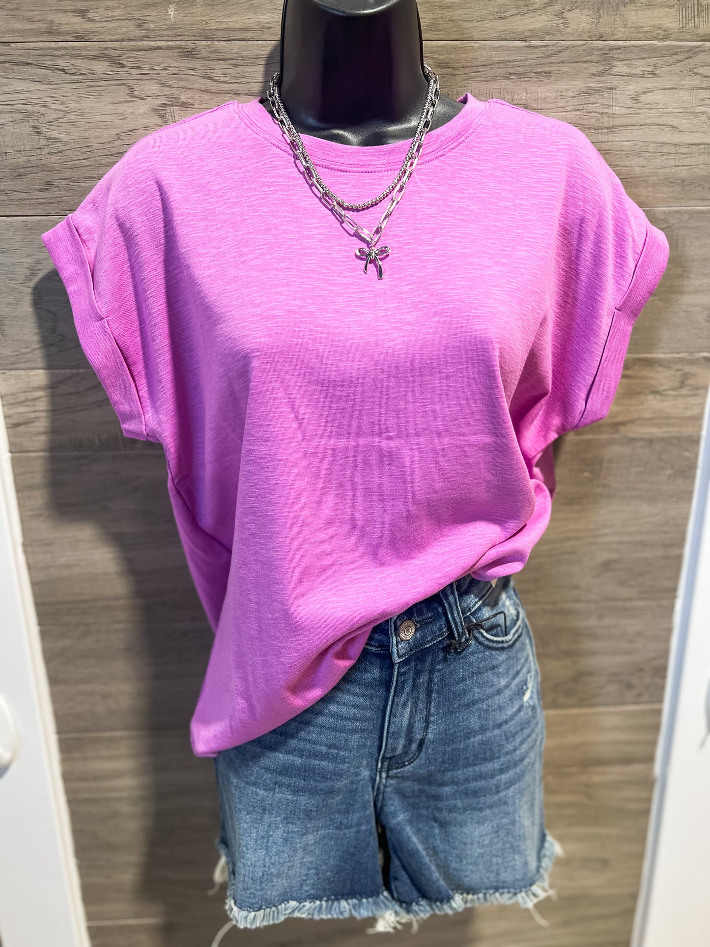 Bright Mauve Rolled Sleeve Top