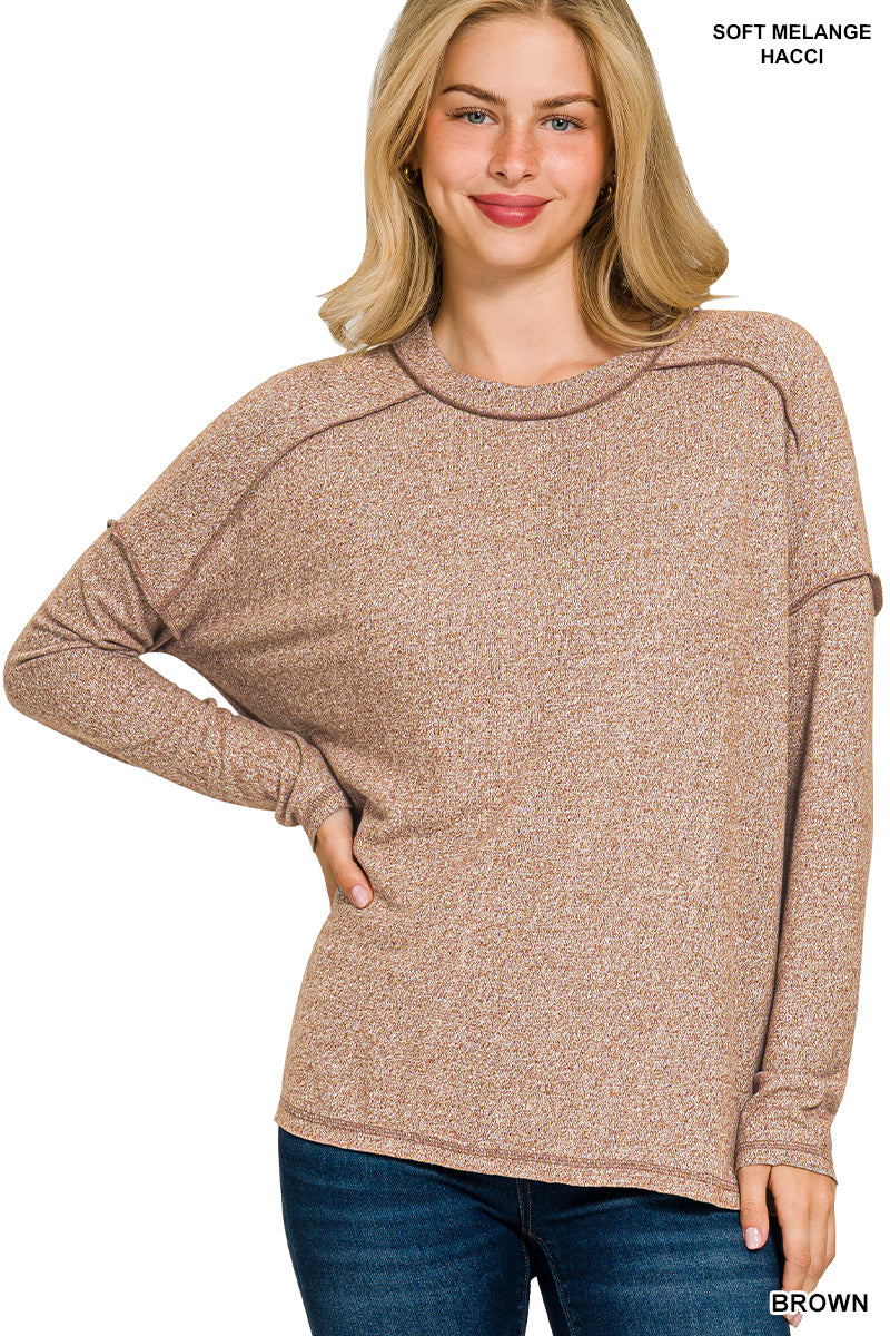 Brown Melange Hacci Exposed Seam Top