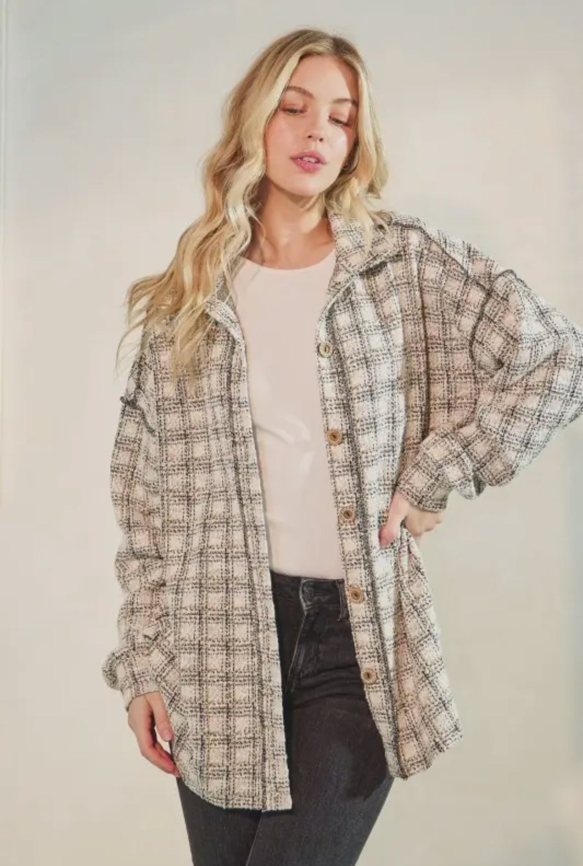 Cream + Black Plaid Shacket