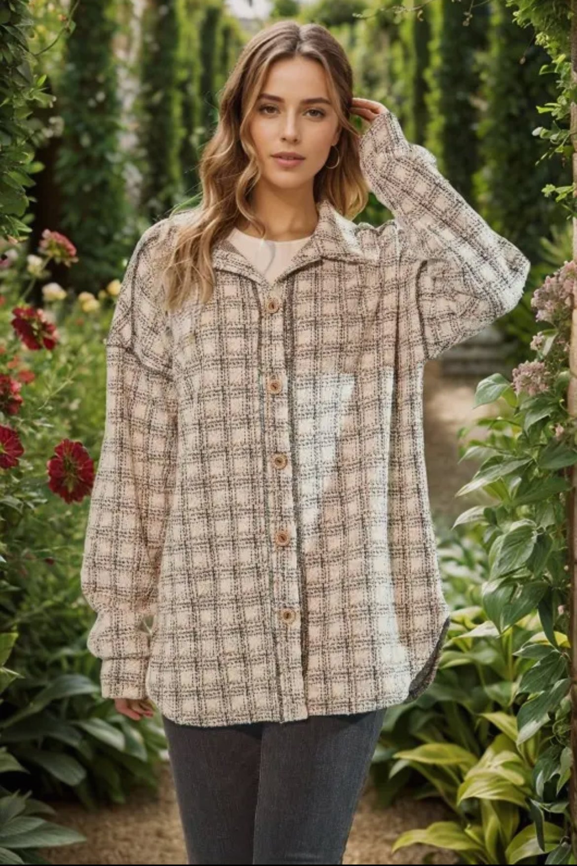 Cream + Black Plaid Shacket
