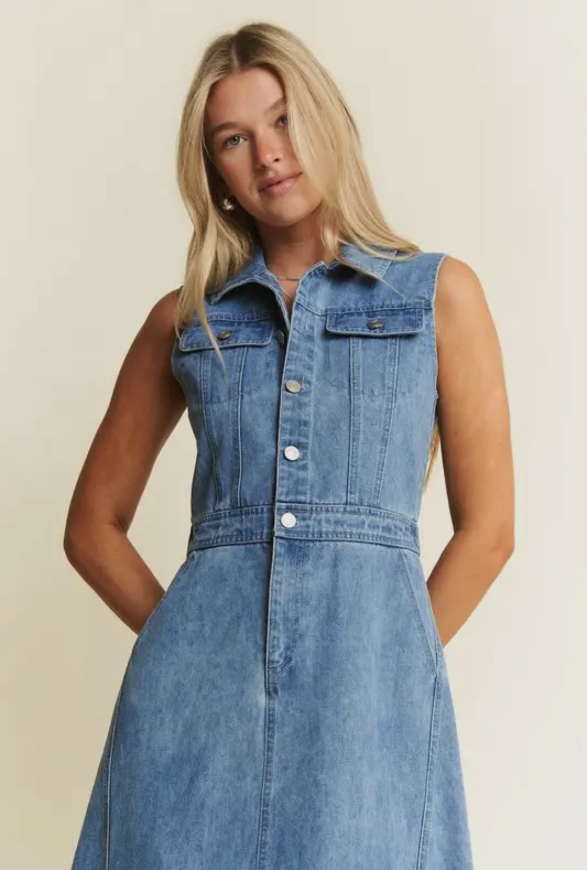 Ella Denim Sleeveless A-Line Dress