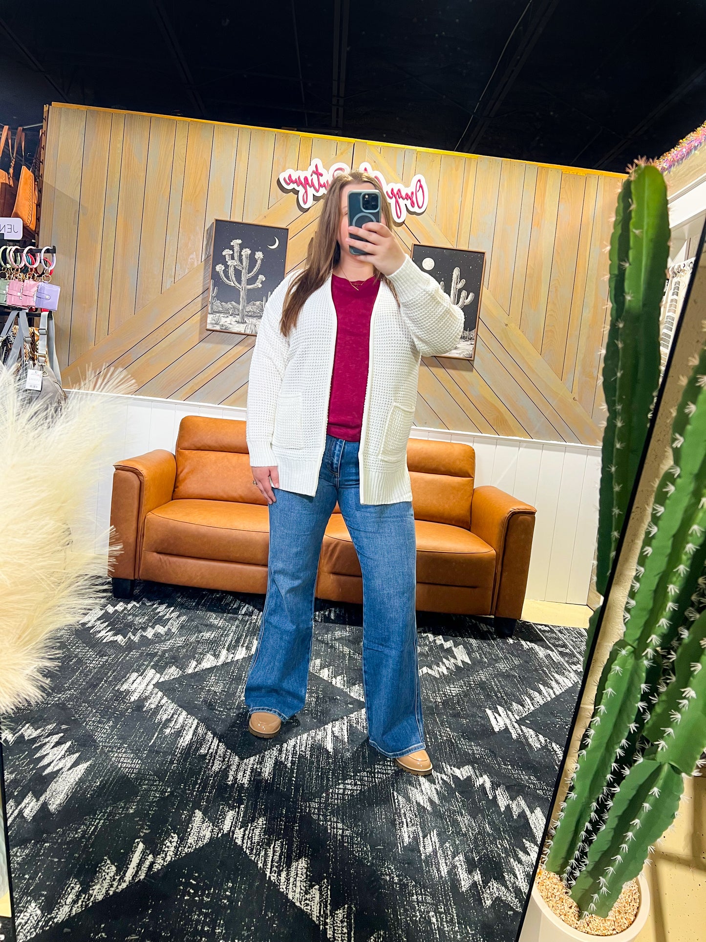 Ivory Waffle Knit Cardigan