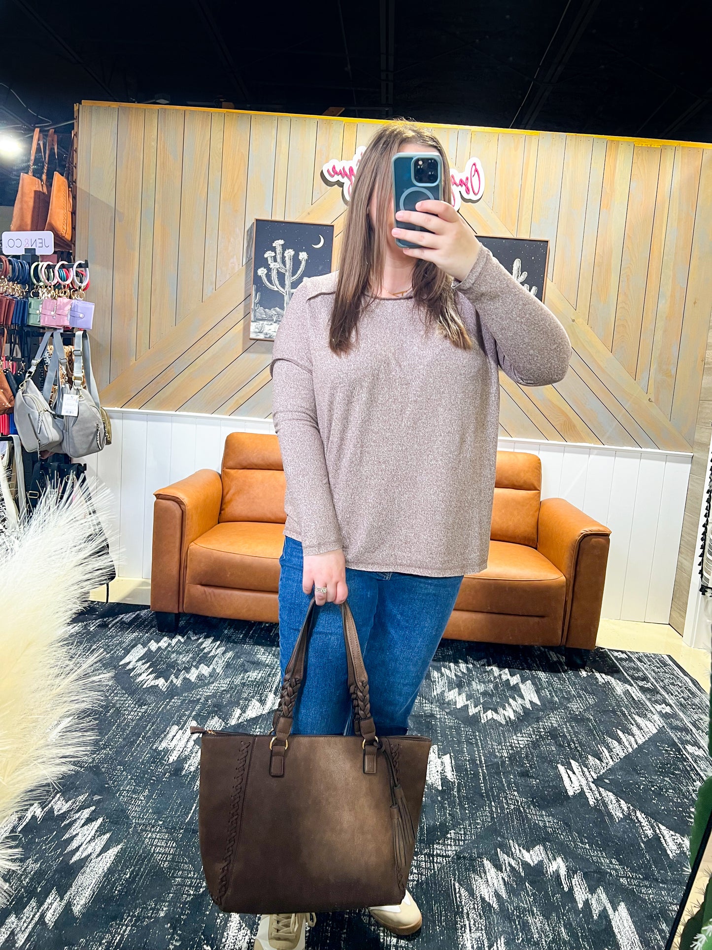 Brown Melange Hacci Exposed Seam Top