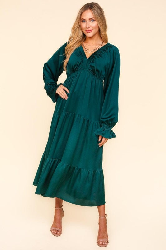 SMALL Hunter Green Satin Babydoll Dress