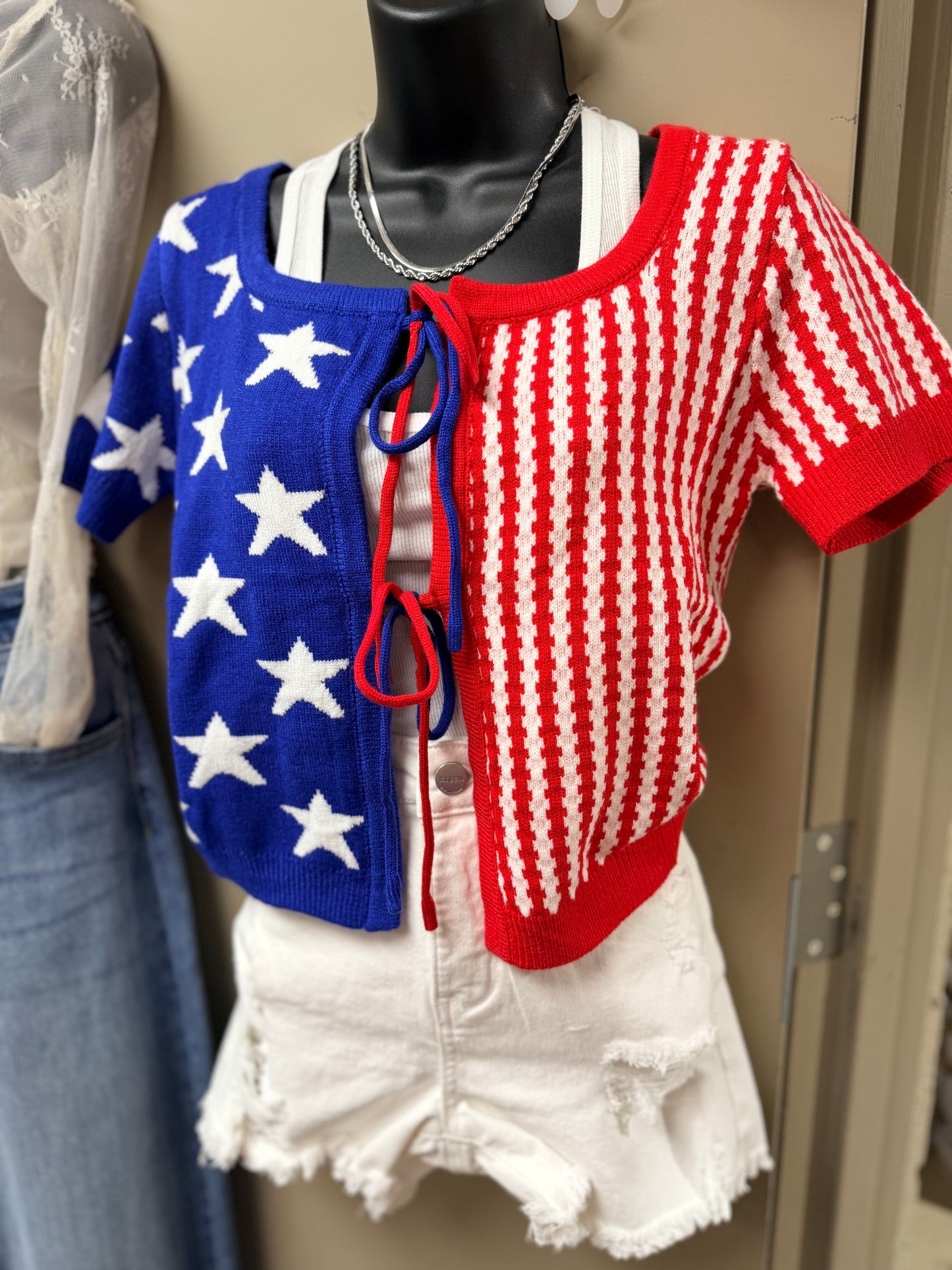 Stars & Stripes Tie Front Top