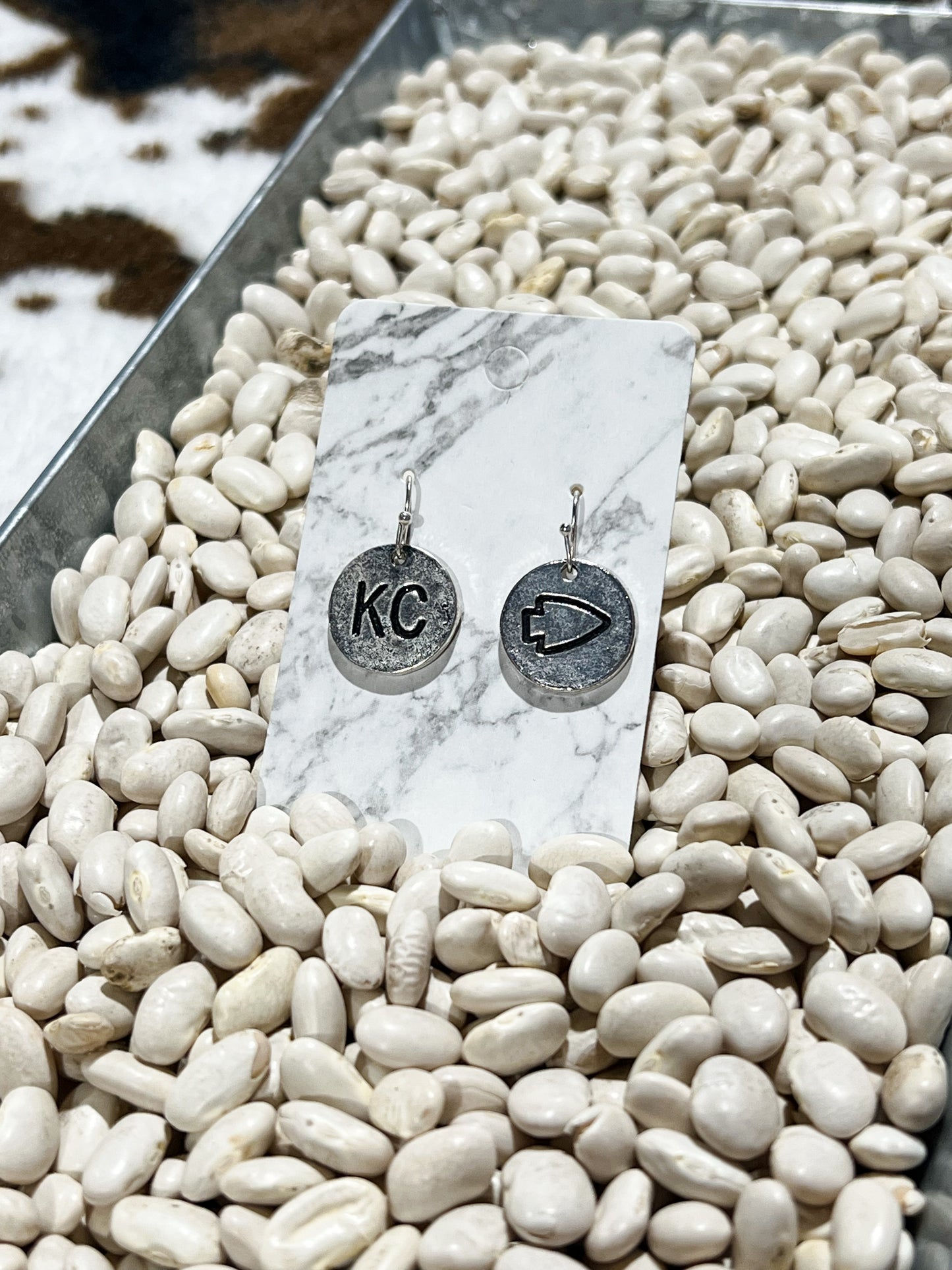 Hammered Silver KC Charm Earrings