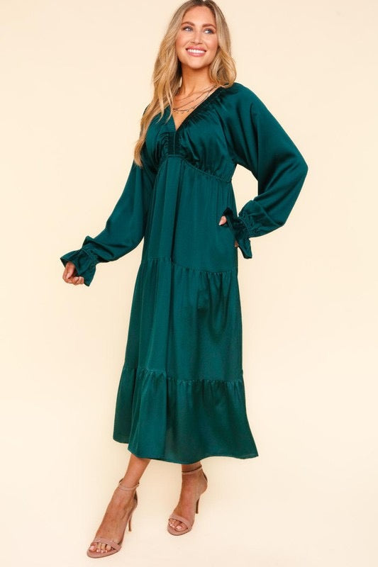 SMALL Hunter Green Satin Babydoll Dress