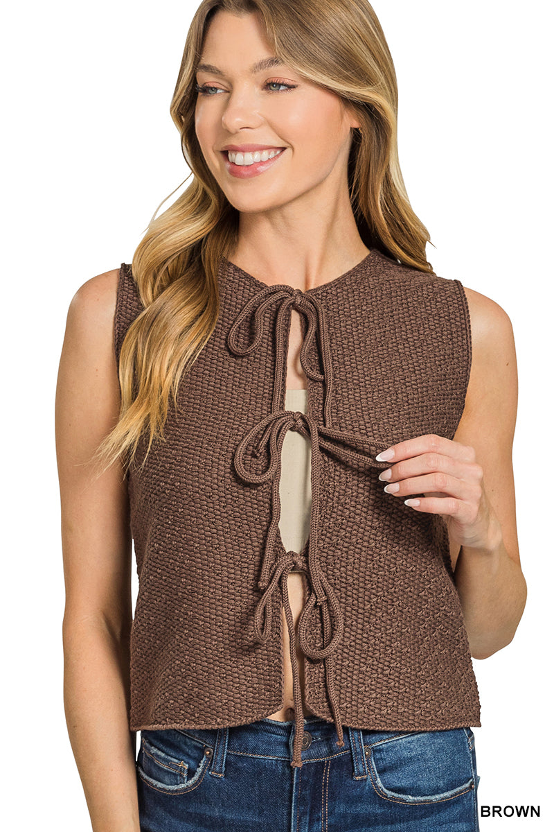 Brown Tie Front Vest