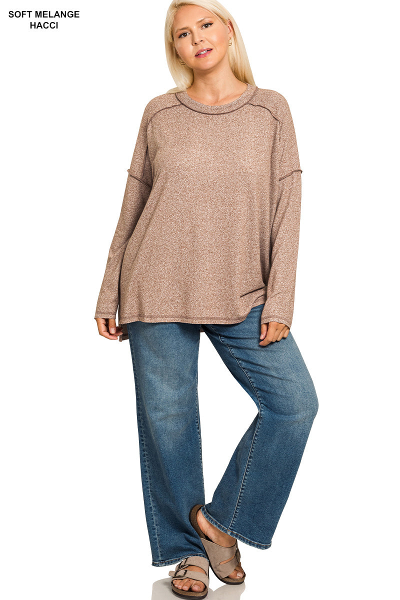 Brown Melange Hacci Exposed Seam Top