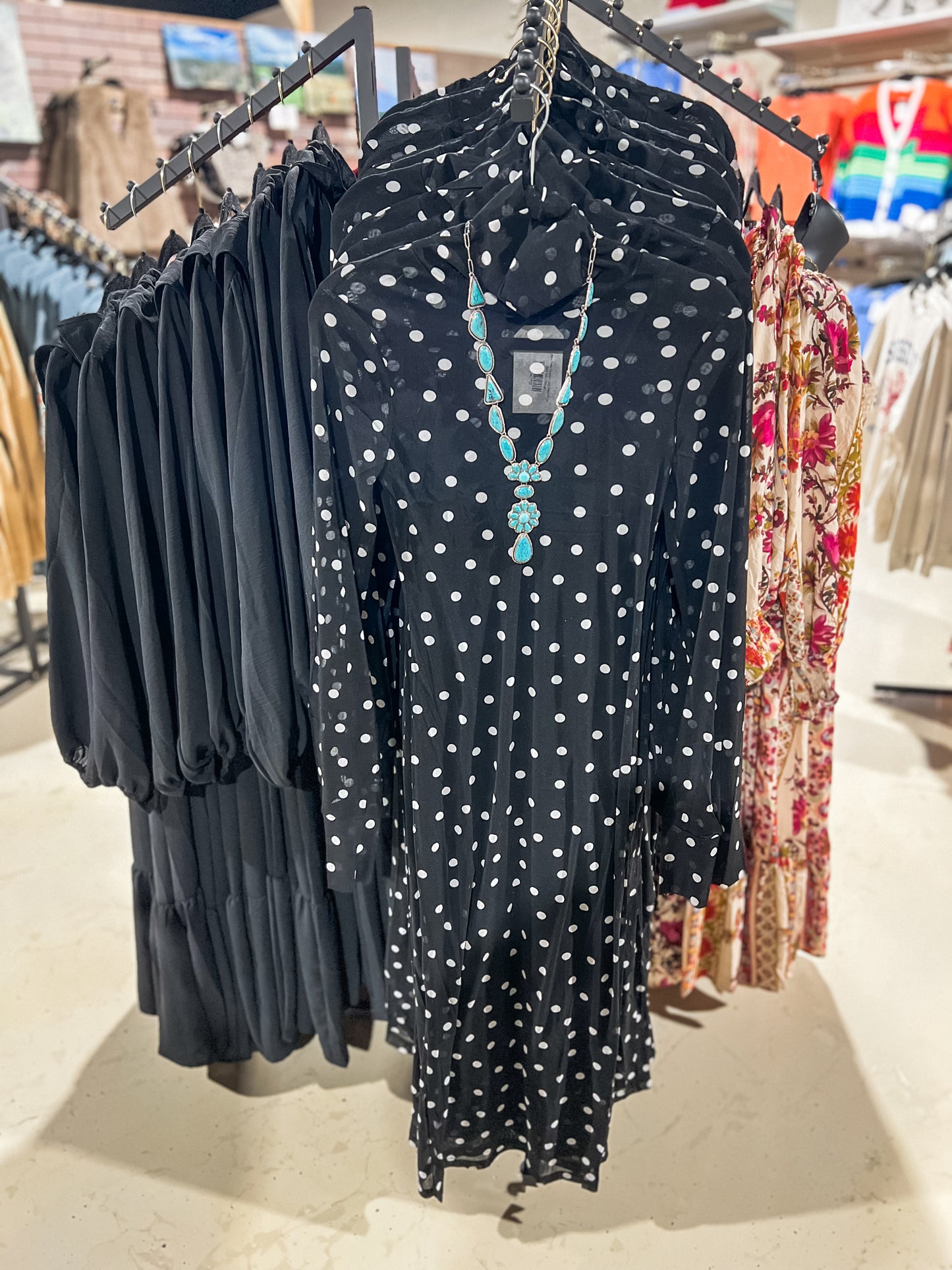 Black Polka Dot Mesh Long Sleeve Dress