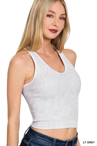 Light Grey Mineral Wash Ribbed Padded Longline Bralette