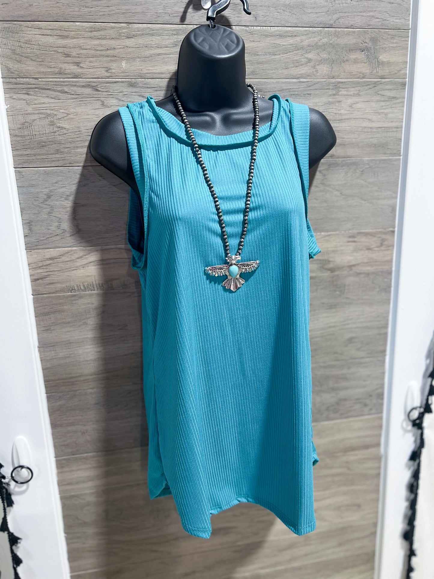 Jade High Neck Ribbed Sleeveless Top