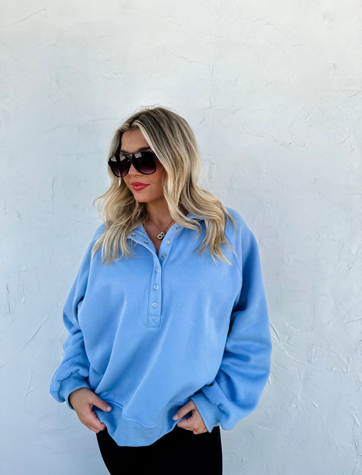 1XL Spring Blue Laid Back Snap Button Pullover