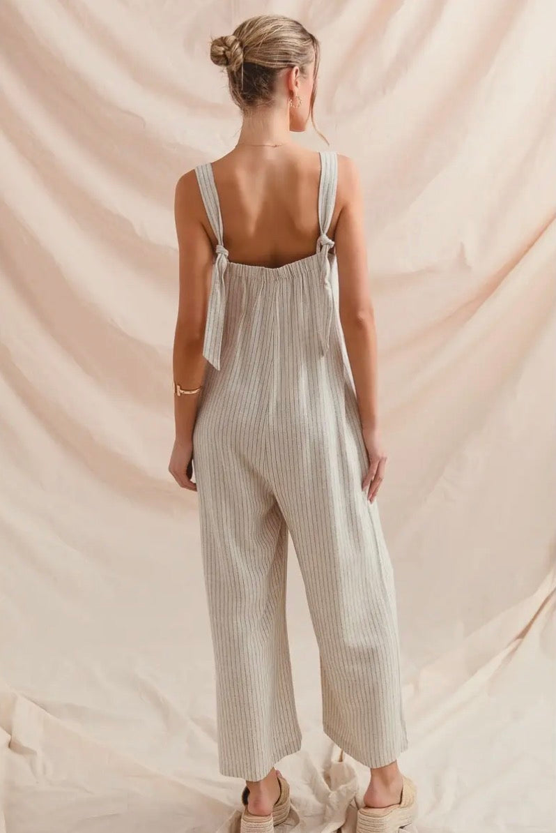 Oatmeal Stripe Linen Jumpsuit