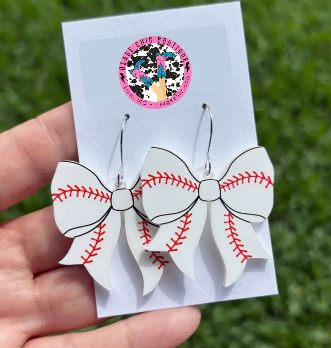 Baseball Bow Dangle Earrings