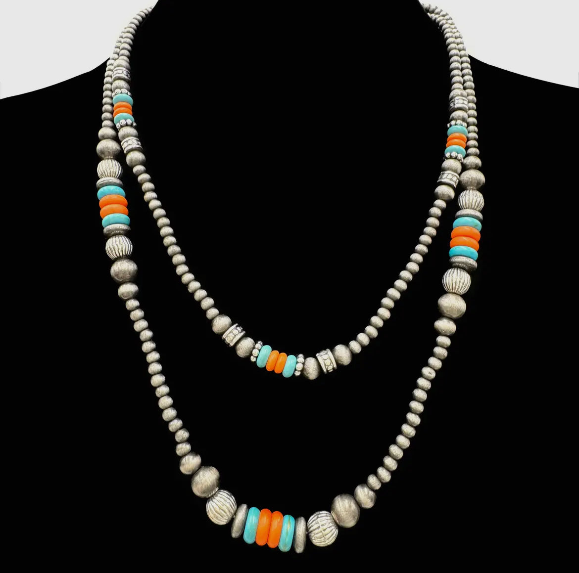 Turquoise + Orange Double Strand Desert Pearl Necklace