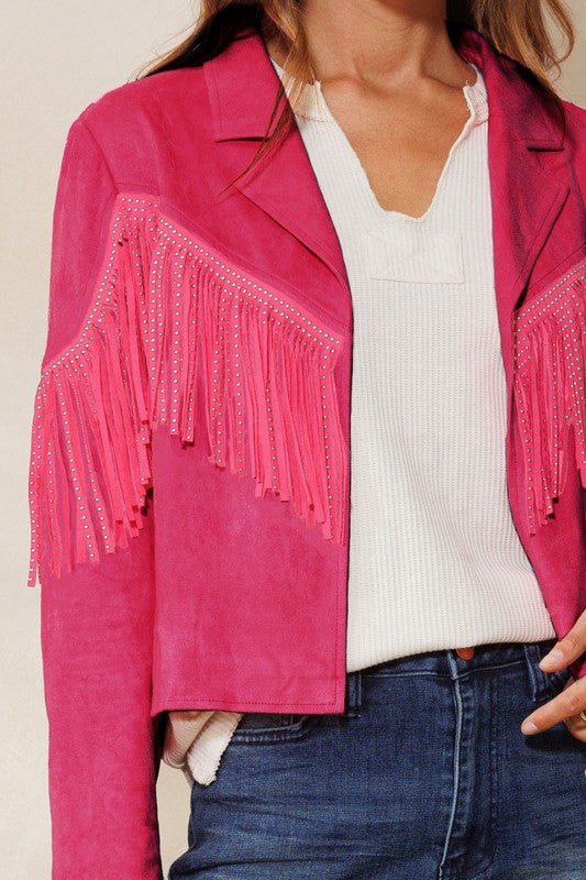 Pink Suede Studded Fringe Jacket