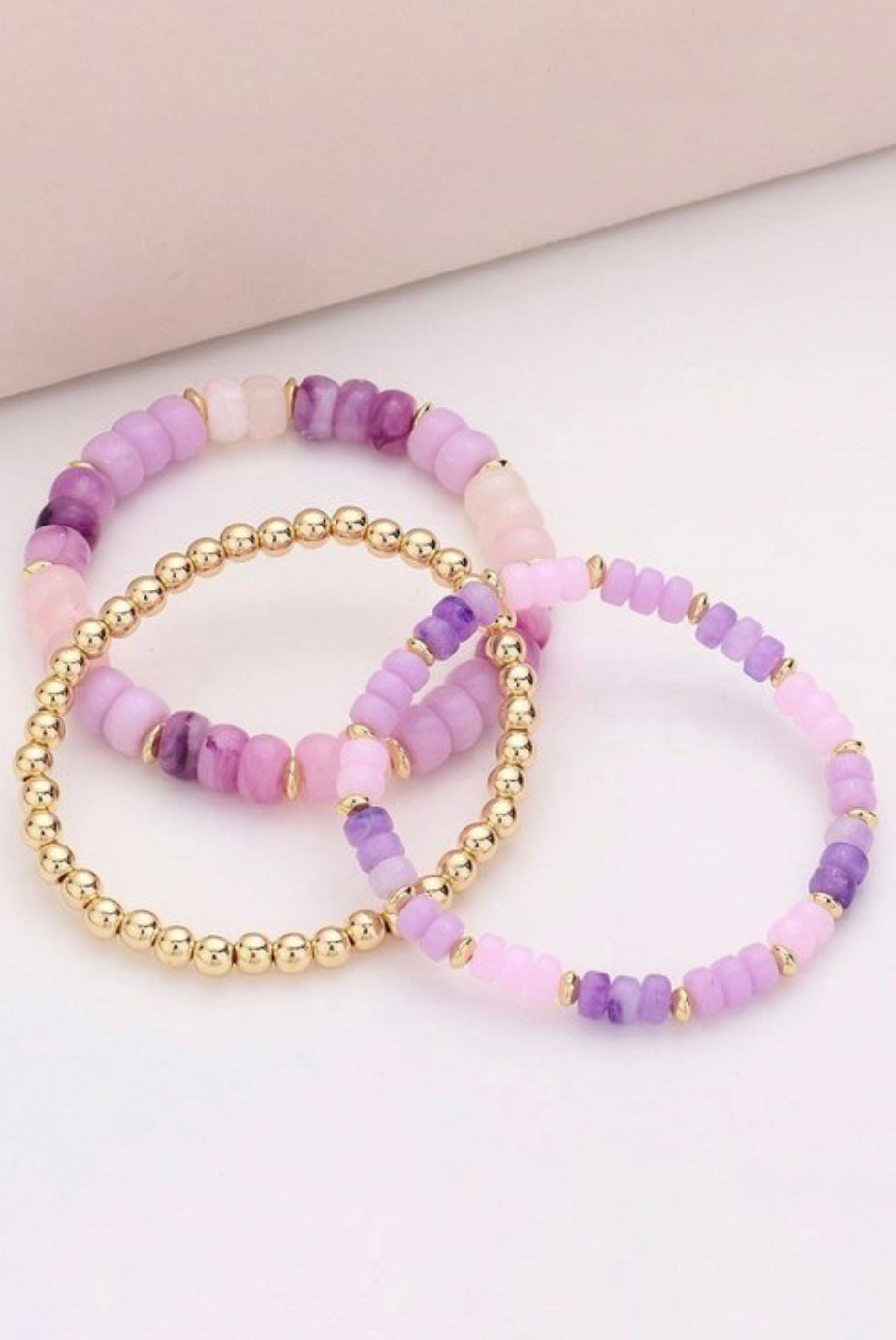 Lavender + Gold Beaded Bracelet Set