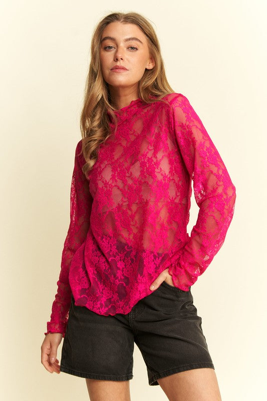 Fuchsia Lace Long Sleeve Top