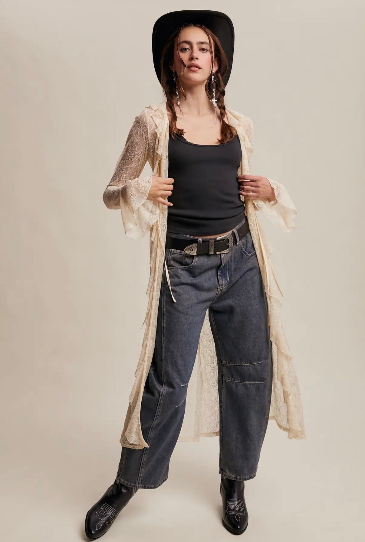 Ecru Sheer Lace Ruffle Duster