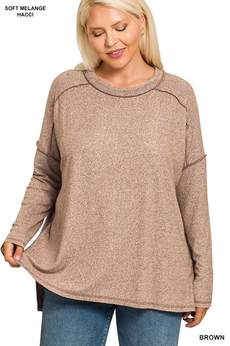 Brown Melange Hacci Exposed Seam Top