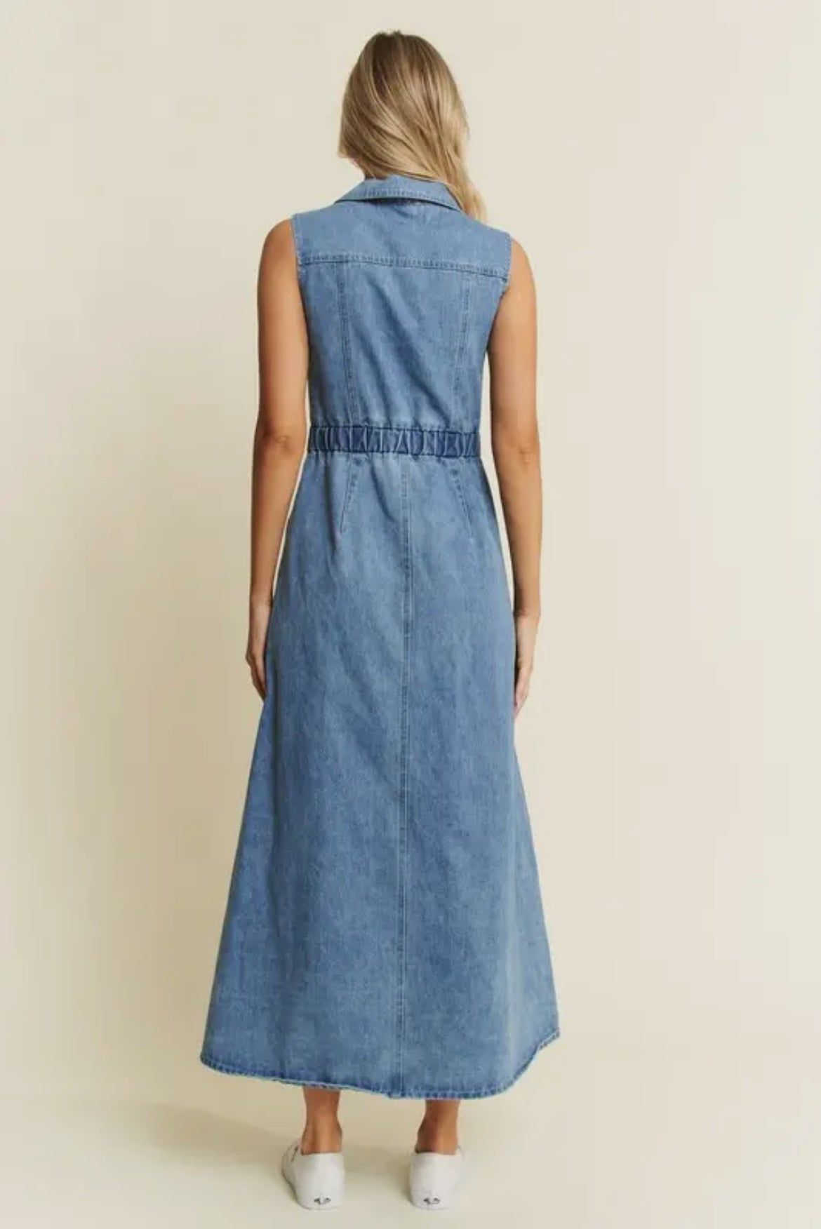 Ella Denim Sleeveless A-Line Dress