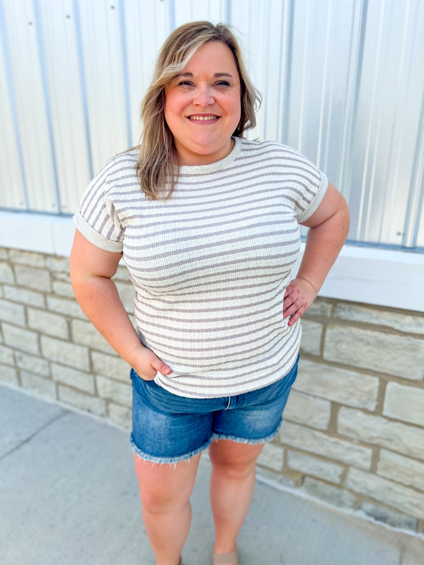 Cream Stripe Jacquard Top