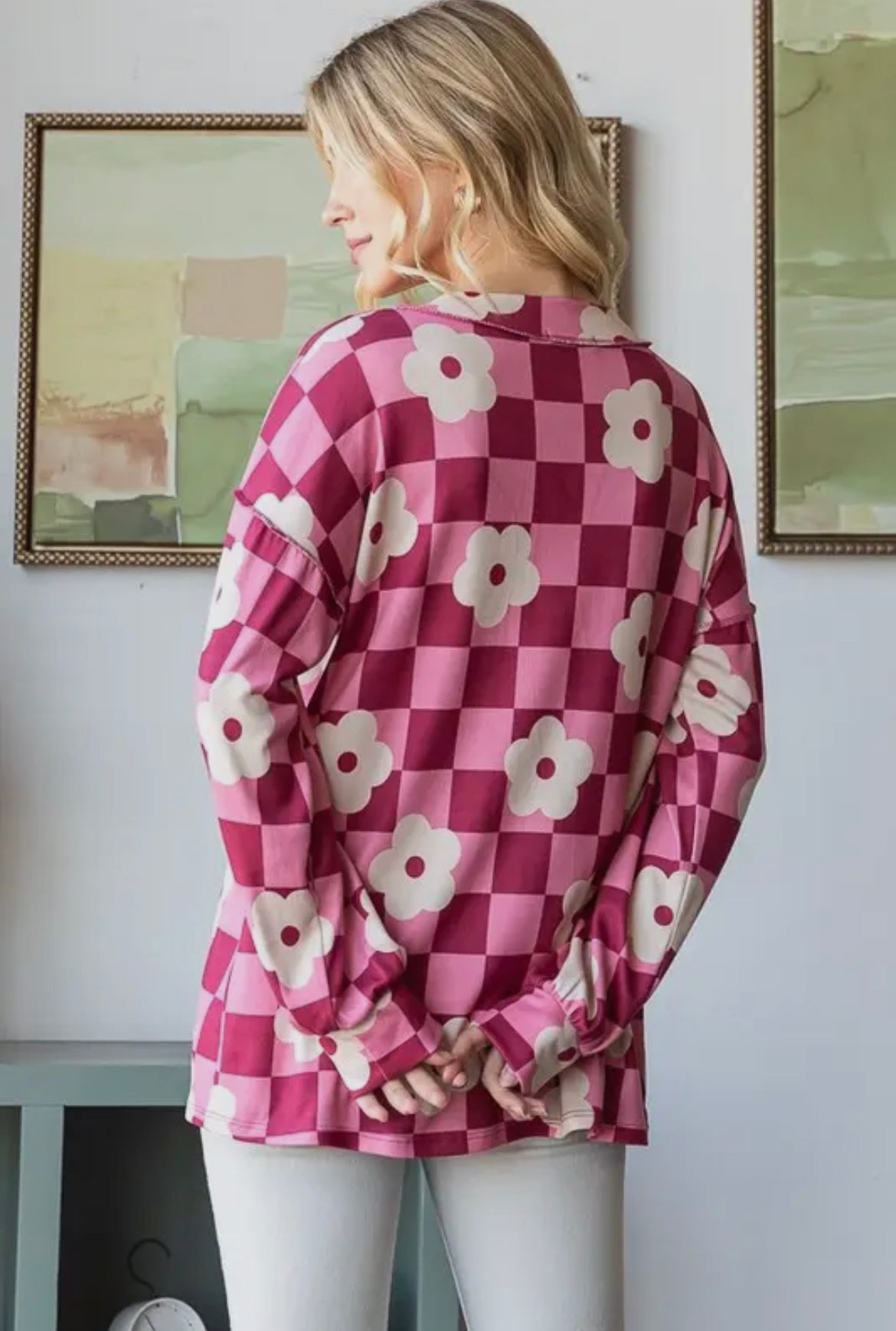 3XL Pink Vintage Floral Long Sleeve Top