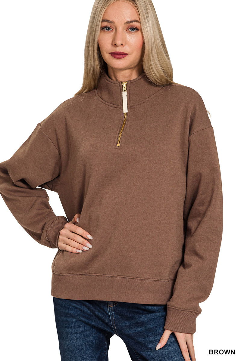 Brown Fleece 1/4 Zip Pullover