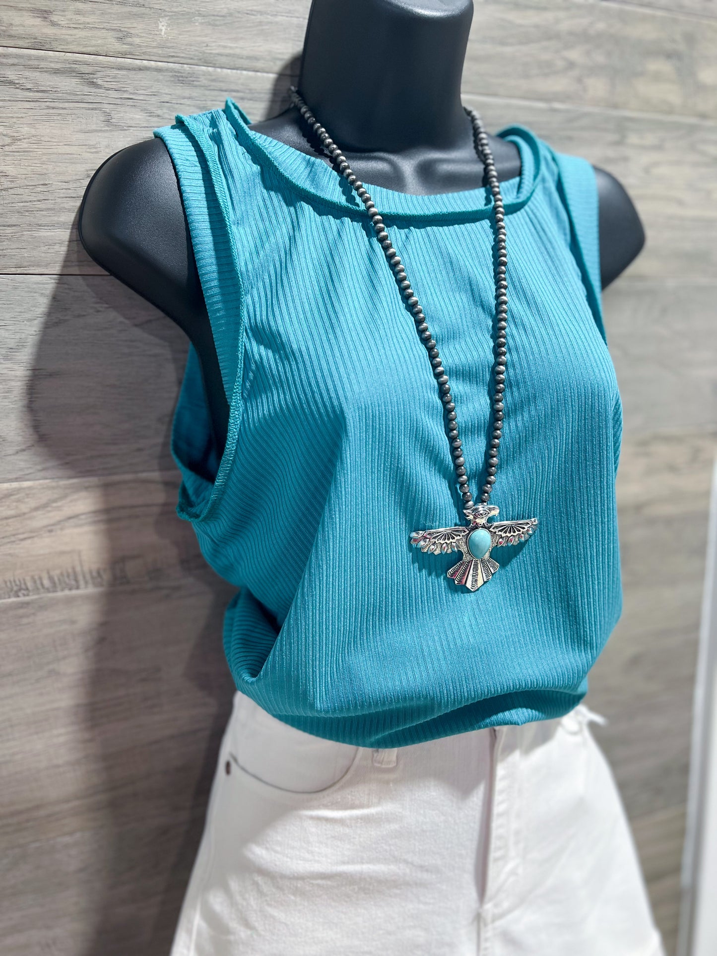Jade High Neck Ribbed Sleeveless Top