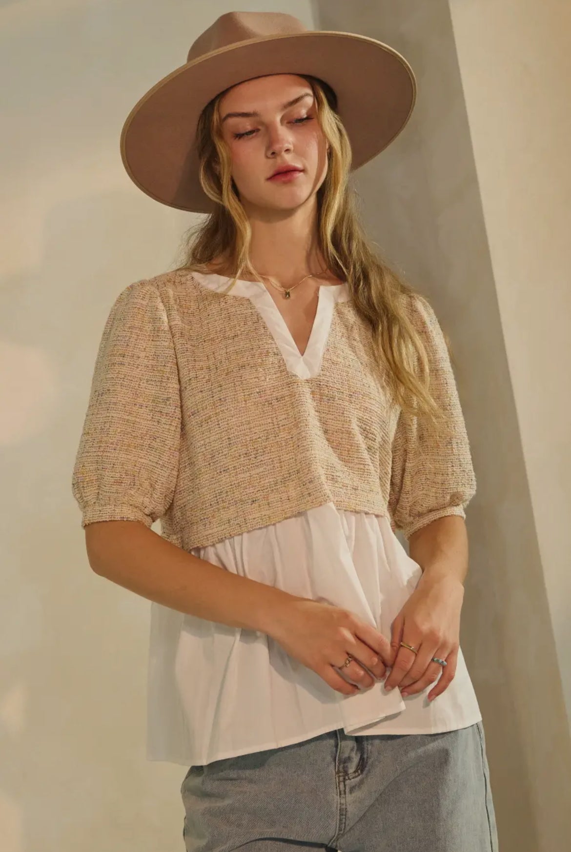Oatmeal Layered V-Neck Top
