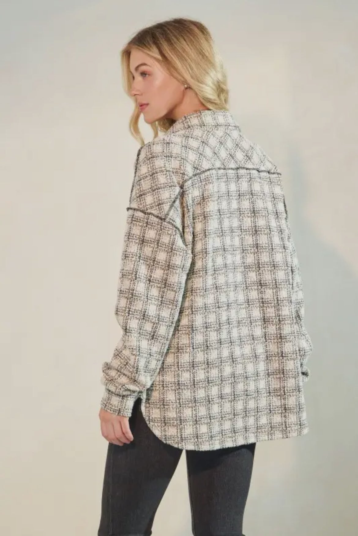 Cream + Black Plaid Shacket