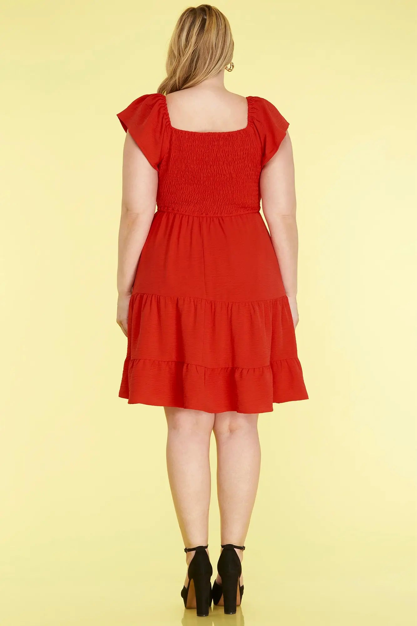 Red Sweetheart Flutter Sleeve Dress