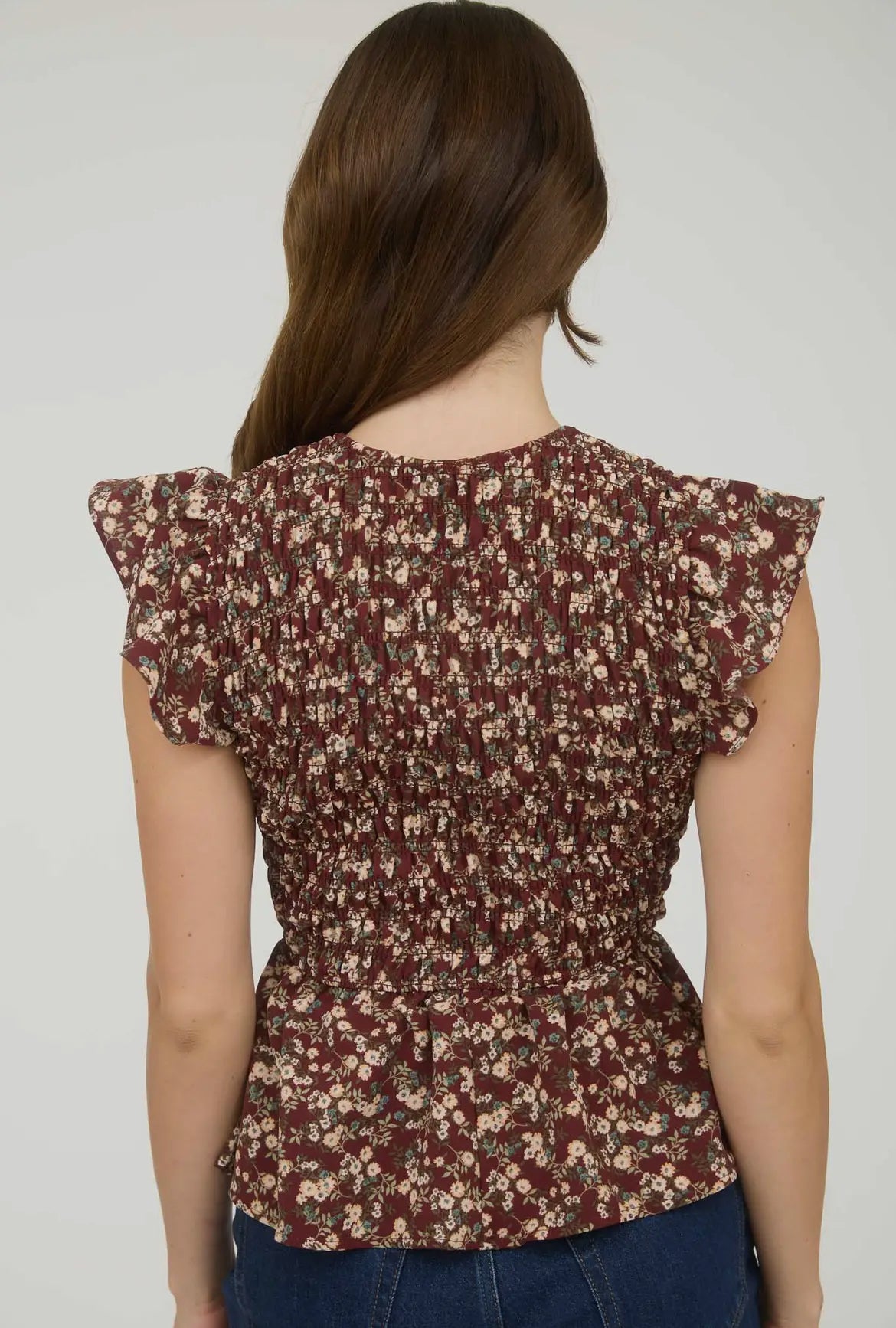 Dark Burgundy Floral Peplum Top