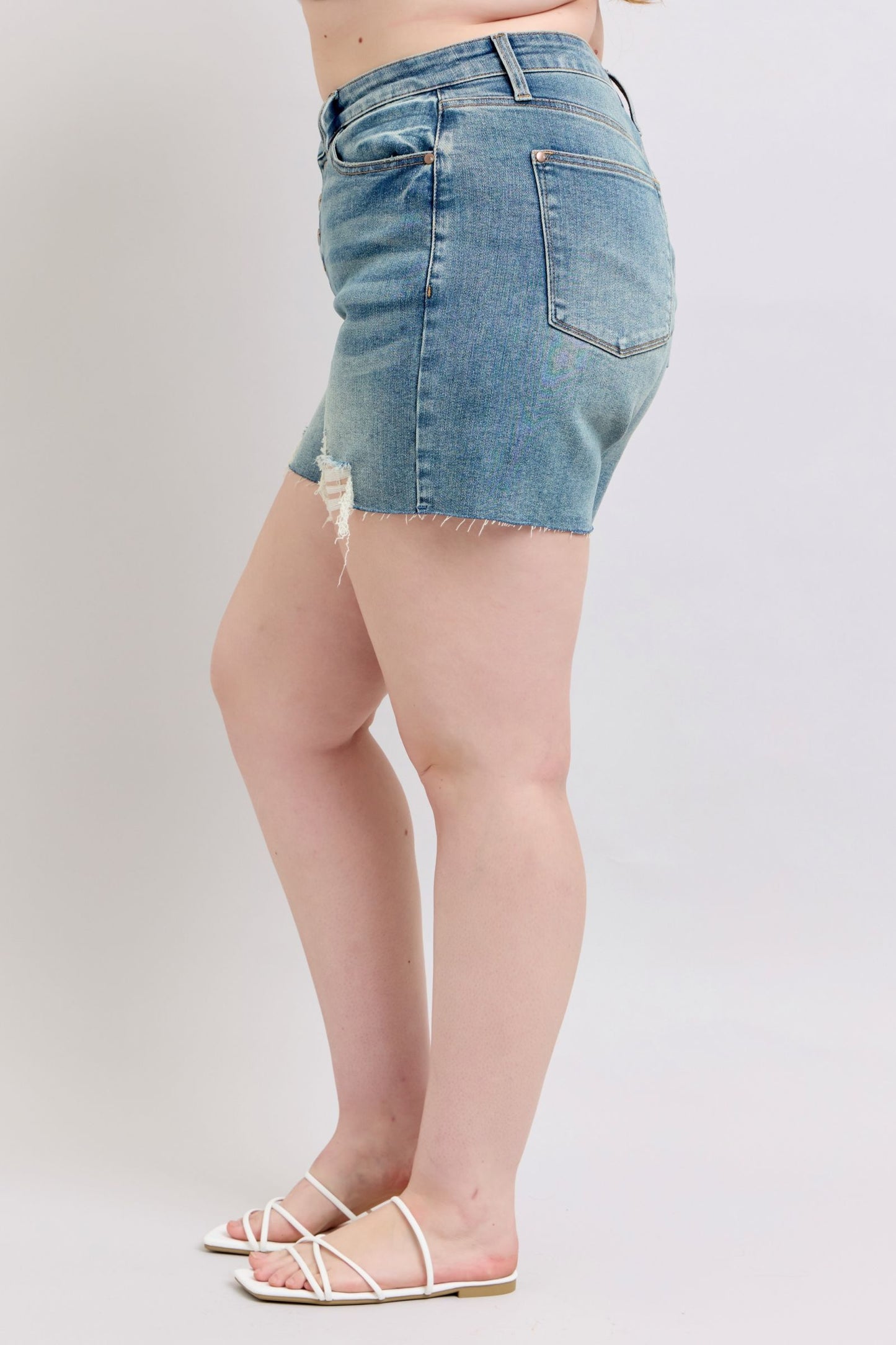 Judy Blue Arizona Mid Rise Buttonfly Distressed Shorts (JB 150294)