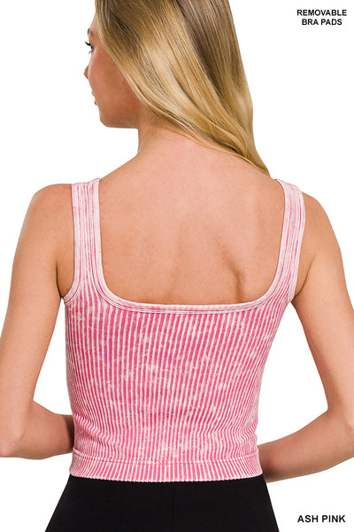 Ash Pink Mineral Wash Ribbed Padded Longline Bralette
