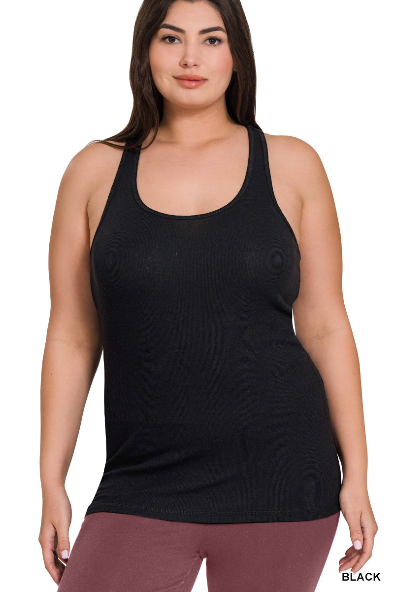 Black Cotton Ribbed Tank Top