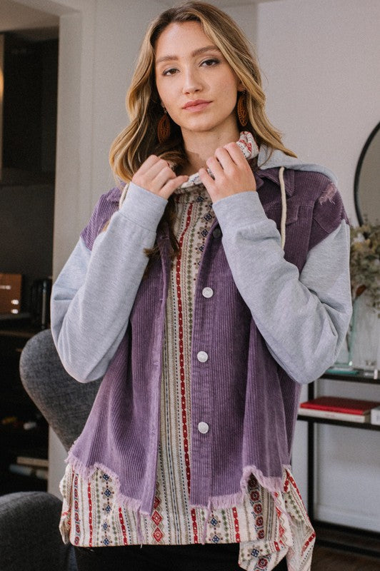 M/L Violet Corduroy Sweatshirt Jacket