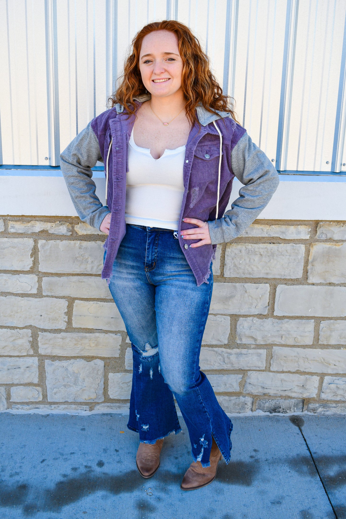 M/L Violet Corduroy Sweatshirt Jacket