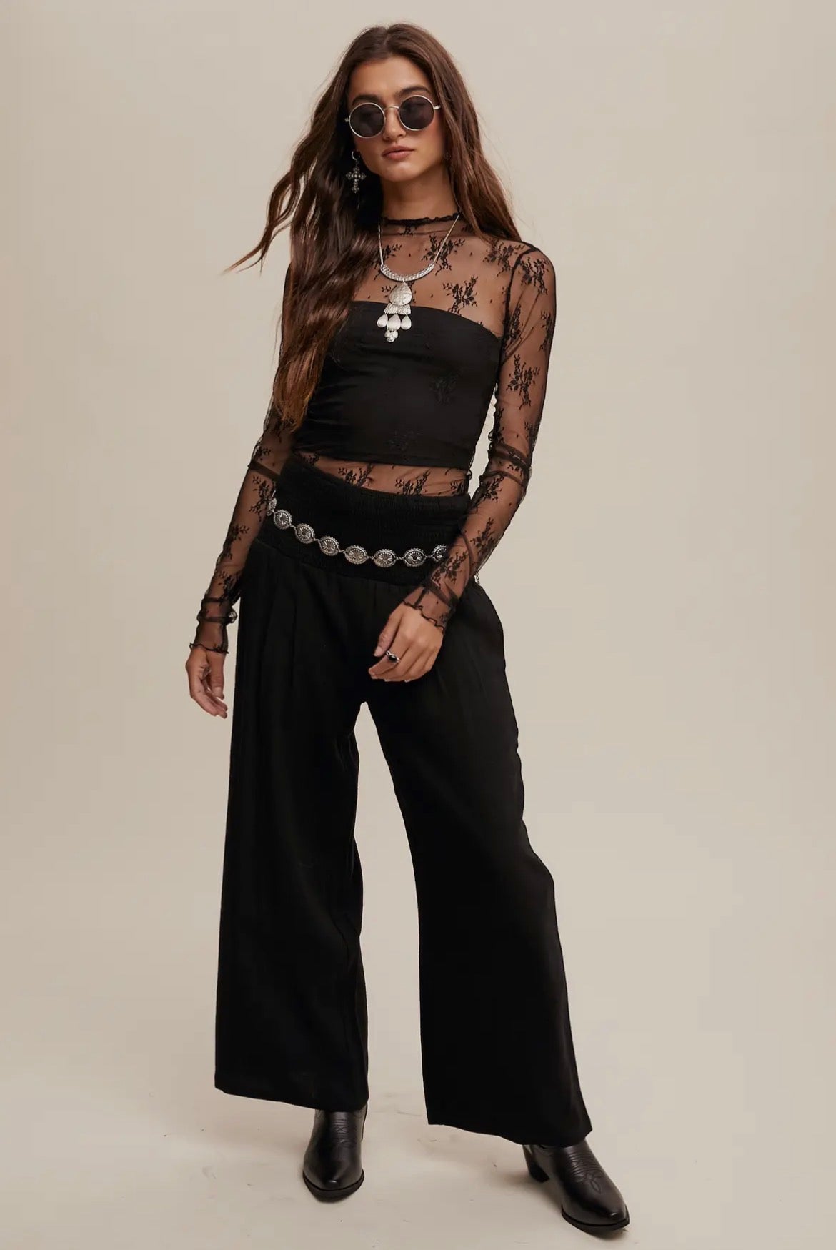 Black Lace Long Sleeve Top