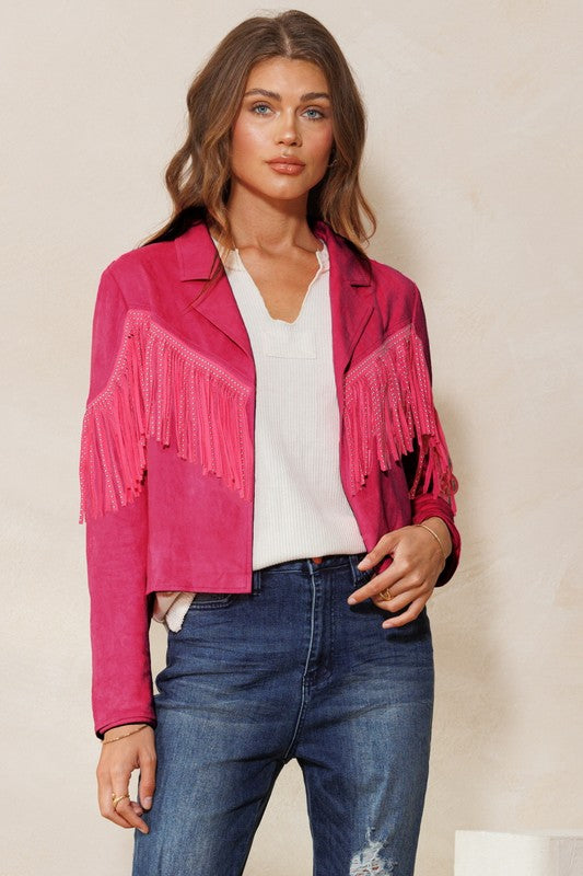 Pink Suede Studded Fringe Jacket
