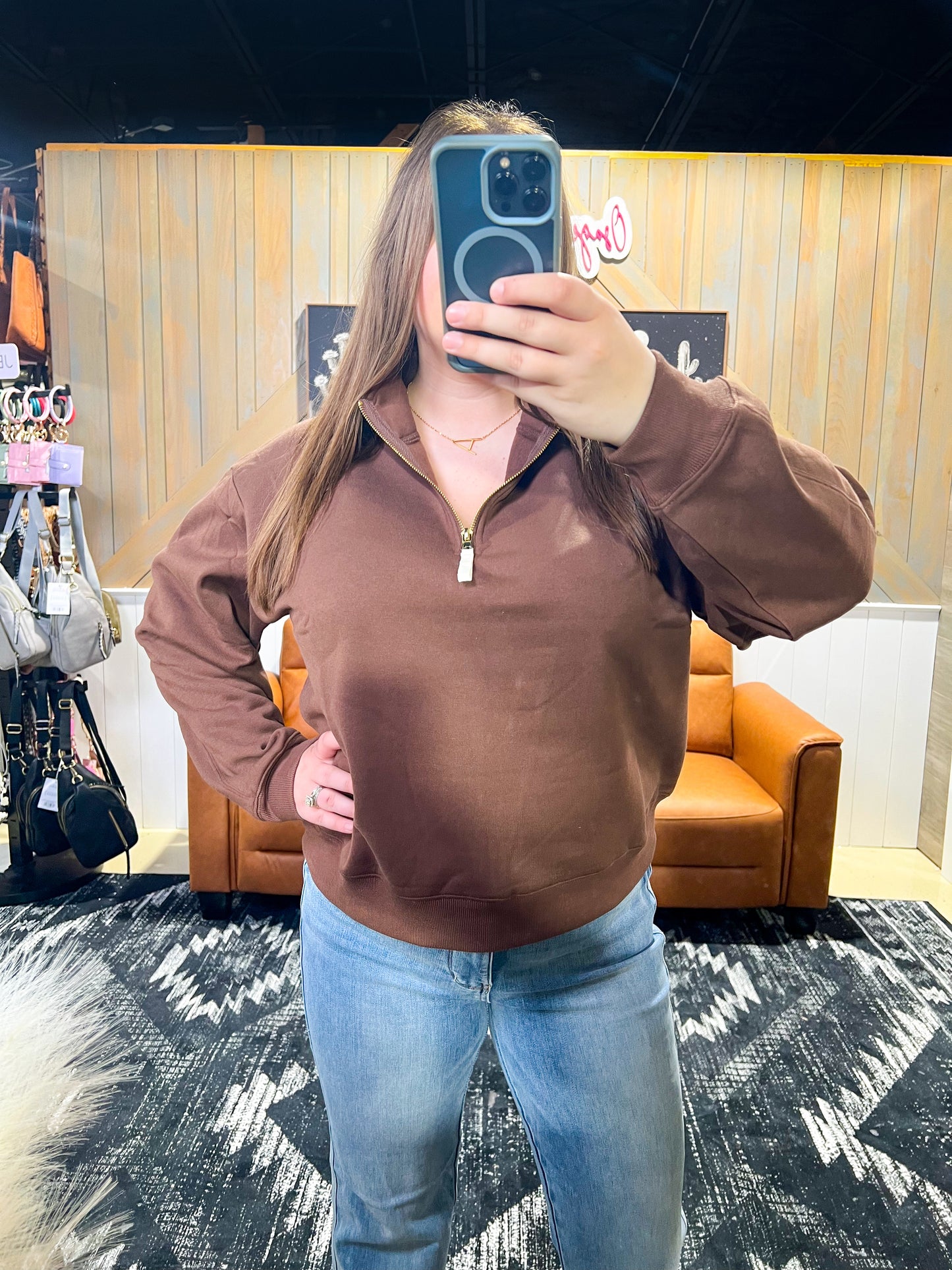 Brown Fleece 1/4 Zip Pullover