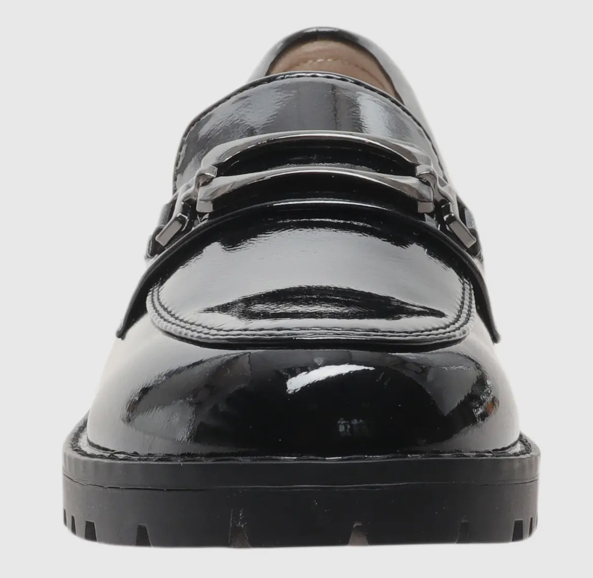 Anessa Black Faux Patent Leather Buckle Loafer