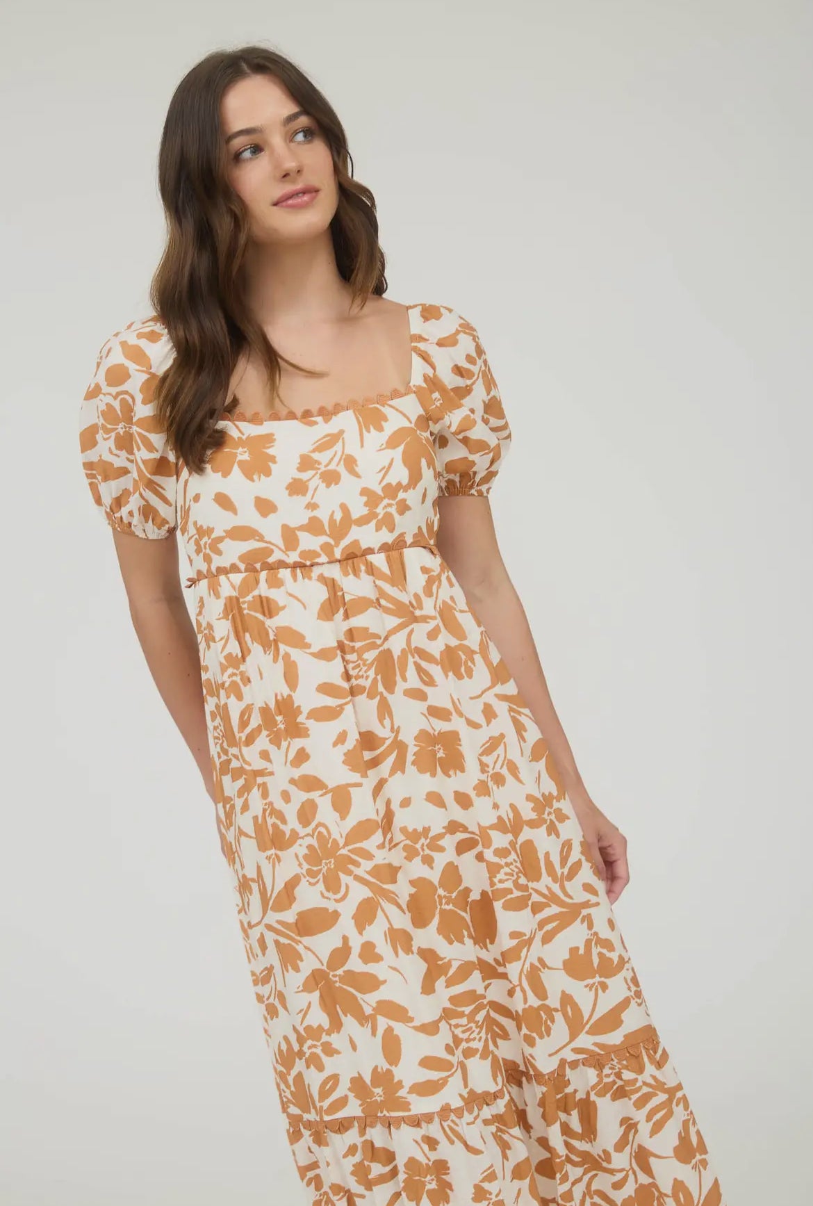 Burnt Orange Floral Midi Dress
