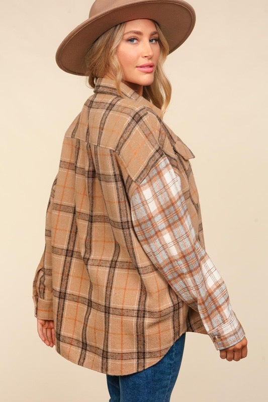 Taupe + Ivory Plaid Flannel Shacket
