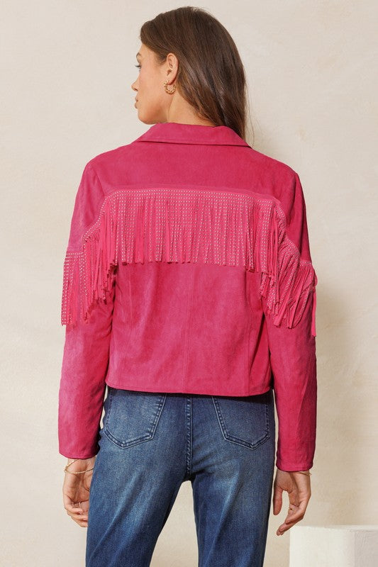 Pink Suede Studded Fringe Jacket