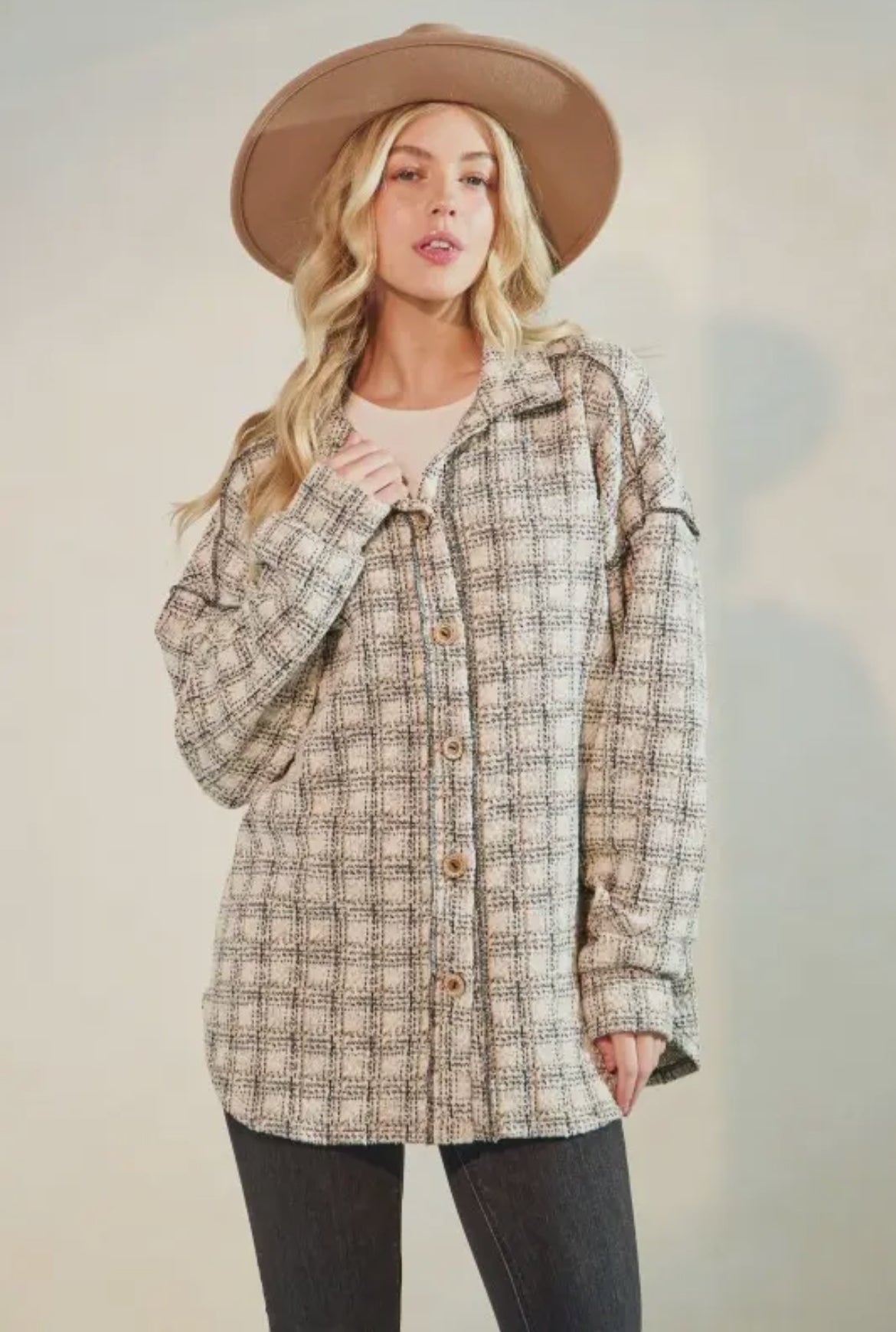 Cream + Black Plaid Shacket