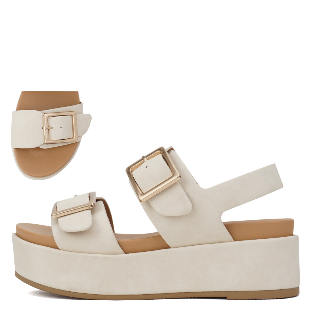 Beige Brandi Top Buckle Platform Sandals